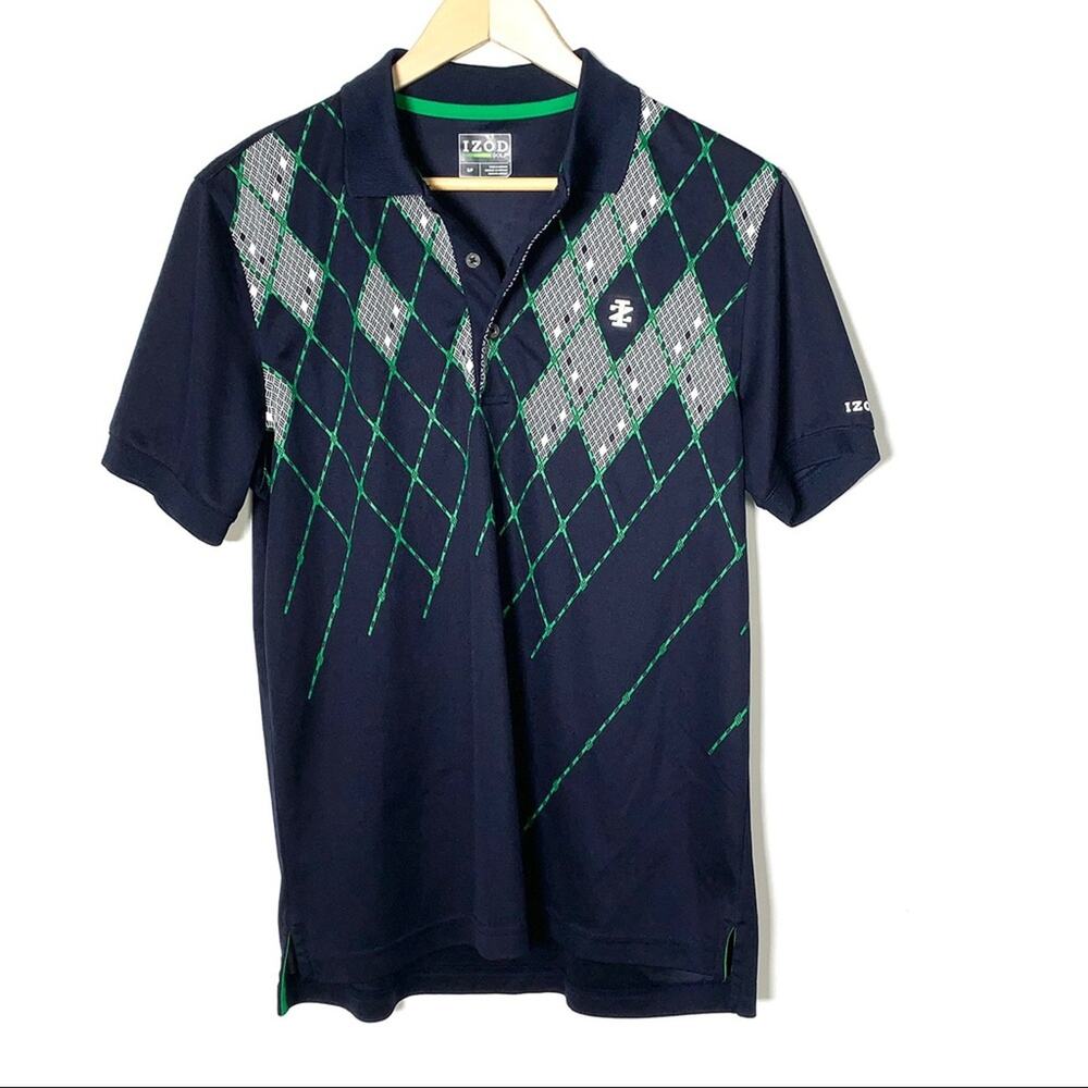 Izod navy blue argyle print polo golf shirt top size small S B96